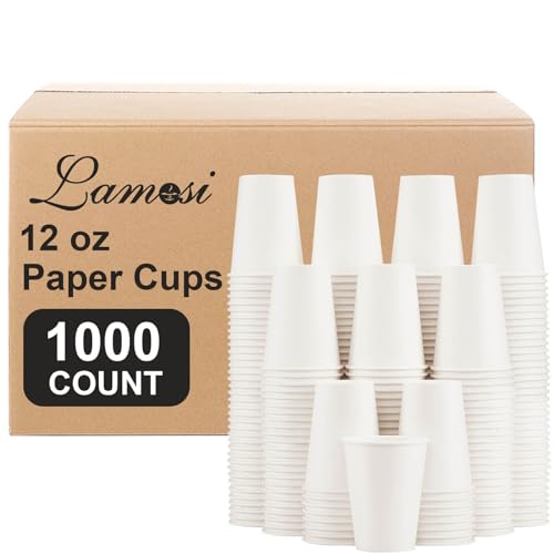 12 oz Paper Coffee Cups Bulk Pack - White, 1000 Count, Sturdy & Leak-Resistant
