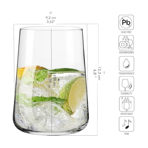 Krosno Water Glasses Set of 6 - 16.6 oz Modern Tapered Tumblers, Infinity Collection