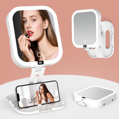 Travel Makeup Mirror with Lights 10X Magnification Foldable Dual-Side LED