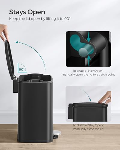 SONGMICS 5.2-Gallon Stainless Steel Step Trash Can - Black