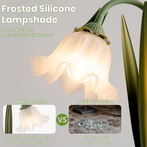 Snoslme Matcha Green Funky Flower Floor Lamp with Table, Adjustable Gooseneck, 3 Color Temperatures, LED Bright Standing Lamp for Living Room & Bedroom