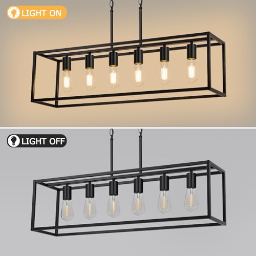 Boncoo Black Farmhouse 6-Light Linear Pendant Chandelier for Kitchen & Dining Room