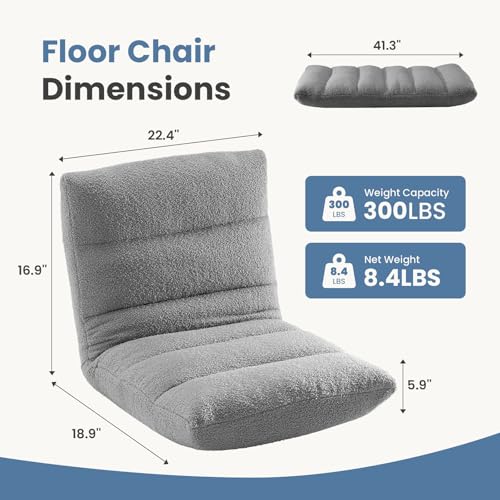 DUMOS Grey Folding Floor Chair 14-Position Adjustable Backrest Lounger