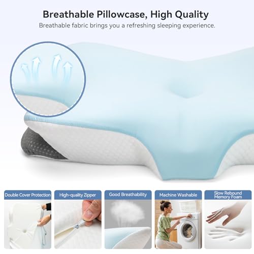 Zmarthumb Grey Butterfly Ergonomic Memory Foam Cervical Pillow for Neck Pain Relief