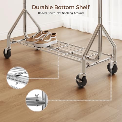HYSEYY Heavy Duty Clothes Rack, Double Rod Clothing Rack for Hanging