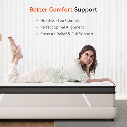 ELEMUSE Queen Size Memory Foam Mattress Topper - Medium Firm, Cooling Gel, Supportive Bed Pad