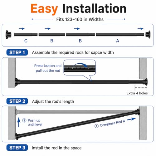 ALLZONE Heavy Duty Tension Curtain Rod for Window, 123-160 Inch,