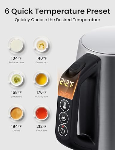 1.8 Quarts Stainless Steel Electric Kettle - Digital Temperature Control & Keep Warm
