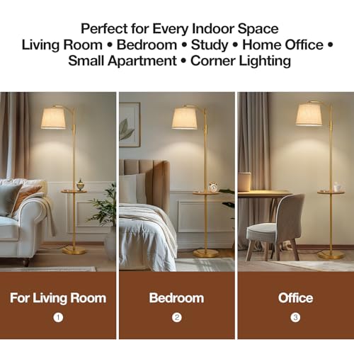 Golden Floor Lamp with Side Table - Dimmable Standing Lamp for Living Room - Gold-1
