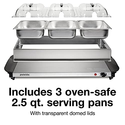 Proctor Silex Electric Buffet Server & Food Warmer with 3 Oven-Safe Chafing Pans - 2.5 Quart Set