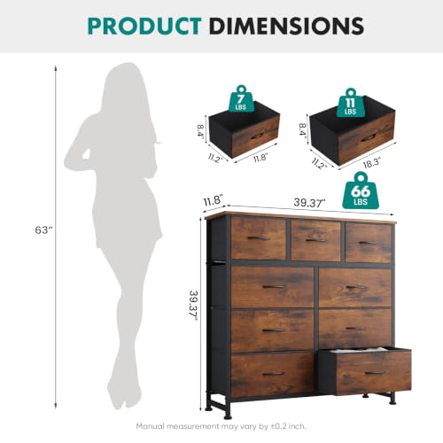 Fabric Dresser with 9 Drawers - Bedroom Storage Chest Organizer