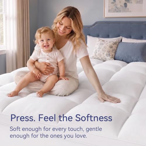 White Queen Mattress Topper Extra Thick Pillow Top Bed Cover - ELEMUSE