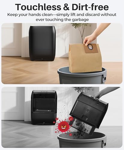 LyriFine Black Touchless Vacuum Dustpan Set with 6 Dustbags, 20Kpa Suction, 2 Modes