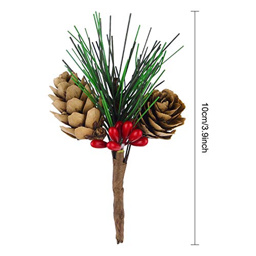 CHRORINE 15 Pcs Artificial Pine Cone Picks and Red Berry Mini Artificial Pine Tree for Christmas Party Flower Wreaths and Holiday Decorations