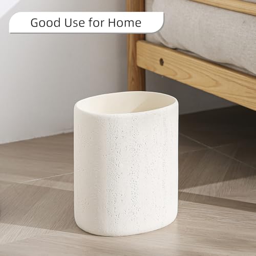 Trash Can,1.6 Gallon,Small Simple Modern Oval Garbage Bin,Ivory