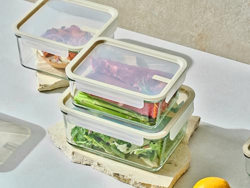 Glass Food Storage Container Set - Airtight Leakproof Tempered Glass, 8 Sizes