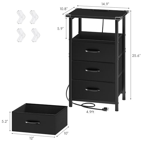 Vagusicc 2-Piece Nightstand Set with RGB LED Charging Stations, Black