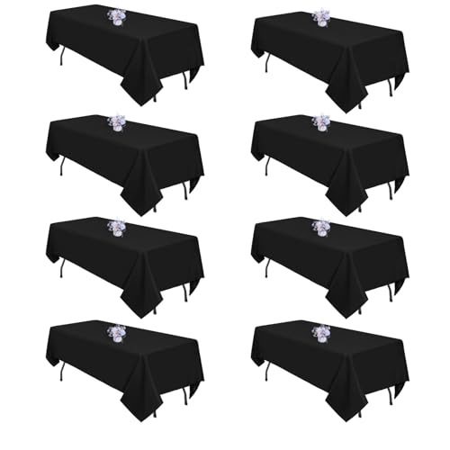 Peppily 8 Pack Black 60 x 102 Inch Rectangular Tablecloths for 6 Foot Tables