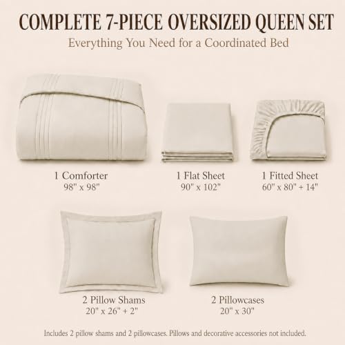 CozyLux Beige Oversized Queen Comforter Set - 7 Pieces Bed in a Bag