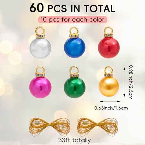 60PCS Christmas Mini Balls Ornaments£¬Mini Glitter Christmas Balls Xmas Tree Hanging Decorations Pendants for Xmas Tree Outdoor Indoor DIY Craft Party Supplies,0.6"/16mm