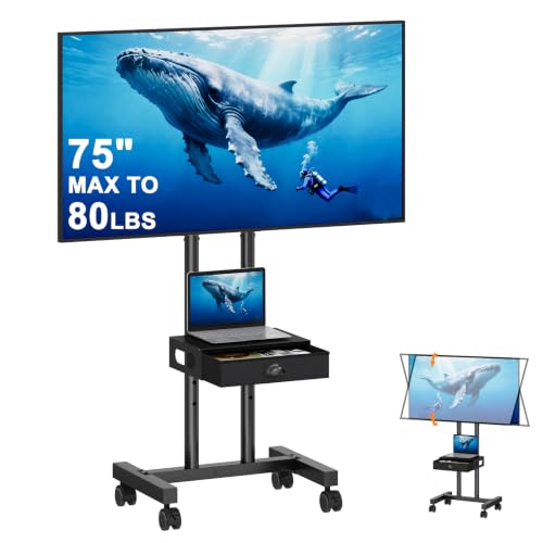Rolling TV Stand with Drawer for 32-75 Inch TVs, Adjustable Shelf & Mobility