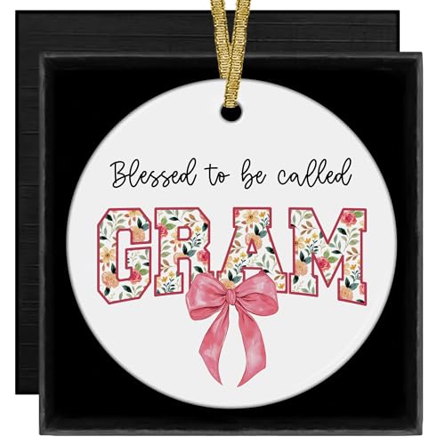 XNXLDYLH Blessing Gram Christmas Tree Ornament for Grandma from Grandkids - 3x3 Inch Ceramic Gift