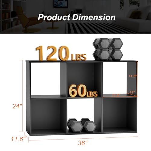 Sweetcrispy Black 6-Cube Storage Organizer - Modular Bookcase Shelf, Deep Black, 36"L