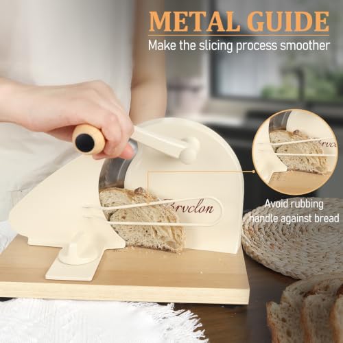 Manual Bread Slicer for Sourdough - Adjustable Thickness, White, Includes 10 Bread Bags