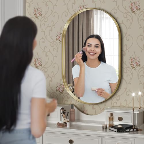 Brightify Gold Oval Wall Mirror 36x24 Inch Modern Bathroom Vanity Mirror