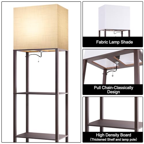 RUNTOP Plus Walnut Floor Lamp with Shelves, 15W LED, 3 Color Temp, Memory Function
