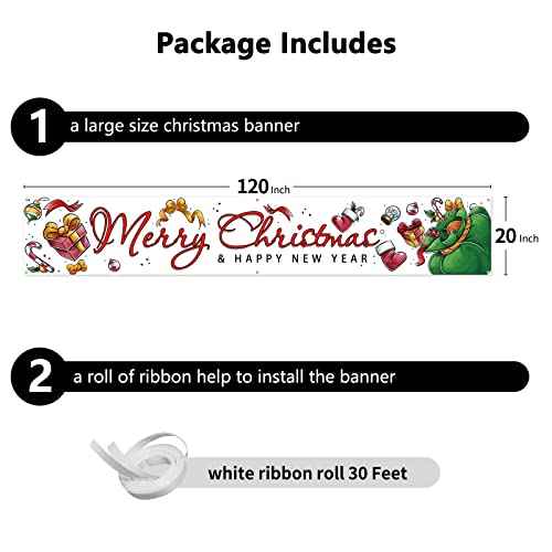 Probsin Large Merry Christmas Banner 120" x 20" Xmas Outdoor Decorations Double Printed Happy New Year Yard Sign Holiday Party Supplies Backdrop Home Decor for Garden House Fence Garage Indoor Gifts