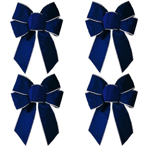 Anshome Blue Velvet Christmas Bows Set - 4 pcs Wreath & Tree Decorations