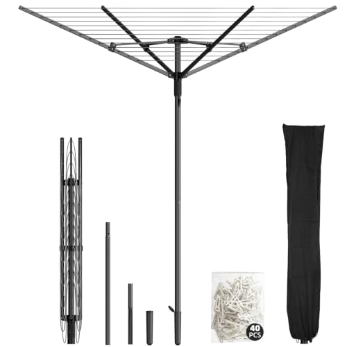 Outdoor Clothes Drying Rack with 165 Feet of Line, Rotating Umbrella Design