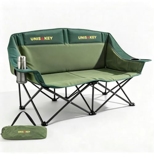Unisakey Double Camping Chair - Oversized Loveseat Green 650LBS Capacity