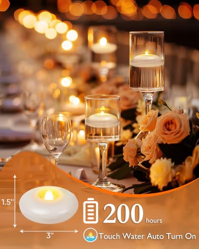 Homemory 48 Pack Waterproof Floating LED Flameless Candles - White Tealights, 3 Inch, Variation: White Base