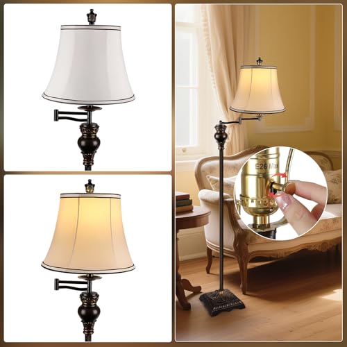 Vintage Floor Lamp Brown - Adjustable 350° Swing Arm Farmhouse Standing Light for Living Room & Bedroom