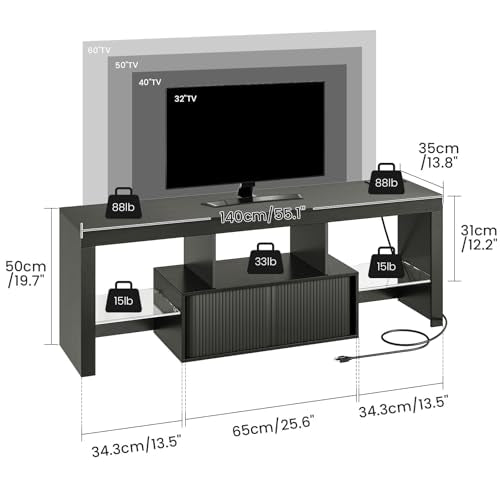 LED TV Stand for 60 Inch TVs with Storage & Multi-Color LED Lighting - Black