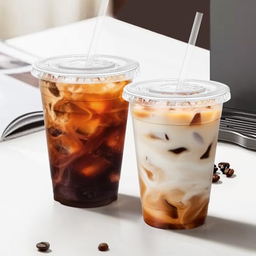 16 oz Plastic Cups with Lids and Straws - 500 Pack Clear Disposable Drinkware