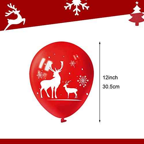 FEPITO 50Pcs Christmas Party Balloon 12 Inch White Red and Green Latex Balloons, 6 Merry Xmas Style for Decoration Party Supplies