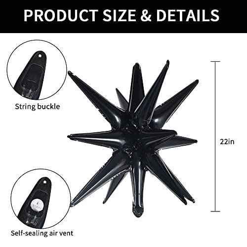 TONIFUL 4 Pcs 22inch 4D Huge Black Star Balloons Explosion Star Mylar Foil Balloons for Party Supplies Backdrop Christmas,New Year,Birthday,Halloween, Wedding,Photo Booth Ornament