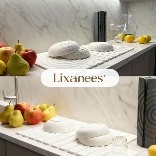 White Stone Drying Mat for Kitchen Counter - 23.62 x 15.35 Inches, Absorbent & Collapsible