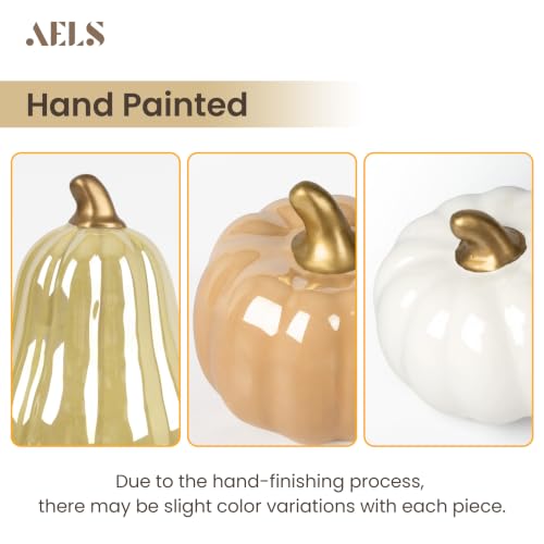 Set of 3 Modern Ceramic Pumpkins Fall Decor - Neutral Tones