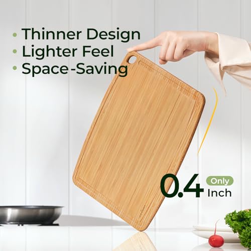Keechee Bamboo Cutting Boards Set of 2 - Medium & Small Dishwasher Safe Wooden Chopping Boards with Juice Groove