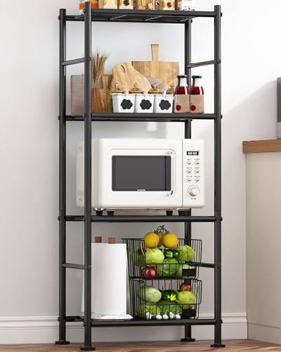 Sakugi Heavy Duty 4-Tier Metal Storage Shelves - Garage, Pantry & Closet Organizer, Black, 18.4W x 12.6D x 44.2H