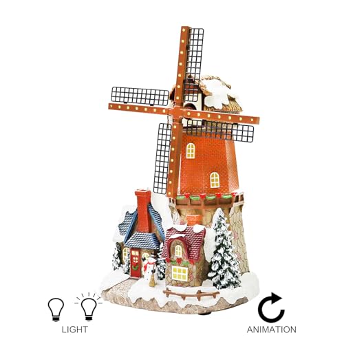 Lighted Windmill Christmas Village Building with LED Lights - 12.2 Inch Handcrafted Holiday Decor