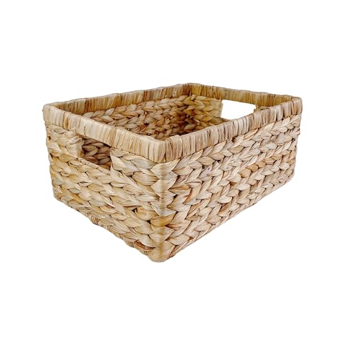 Large Handwoven Water Hyacinth Storage Basket with Handles - 16.5 Inch Diameter - Brown (Variation D5x13Wx7.5H)
