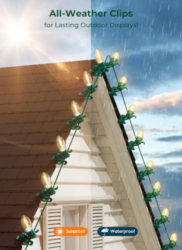 Brightown 100 Pack Green Universal C7 C9 Christmas Light Clips - Adjustable & Durable