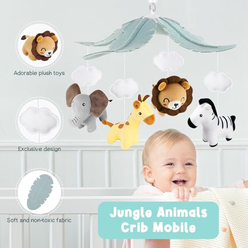 PIIKAGO Jungle Animals Safari Baby Mobile for Crib with 3-Mode Music Box - Nursery Decor Gift