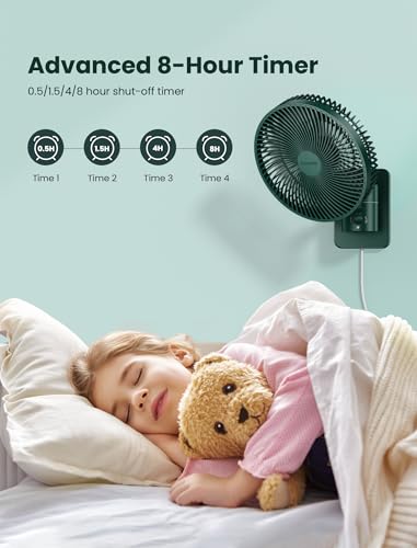 Comoistar 8.5 Inch Wall-Mounted Oscillating Fan with Remote & Timer, Quiet Small RV Bedroom Fan