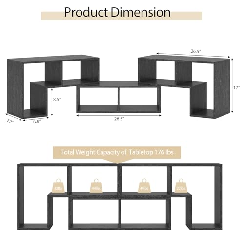 Tangkula Black Wood Grain 3-Piece TV Console Set for 50-65 Inch Flat Screen, DIY Media Storage